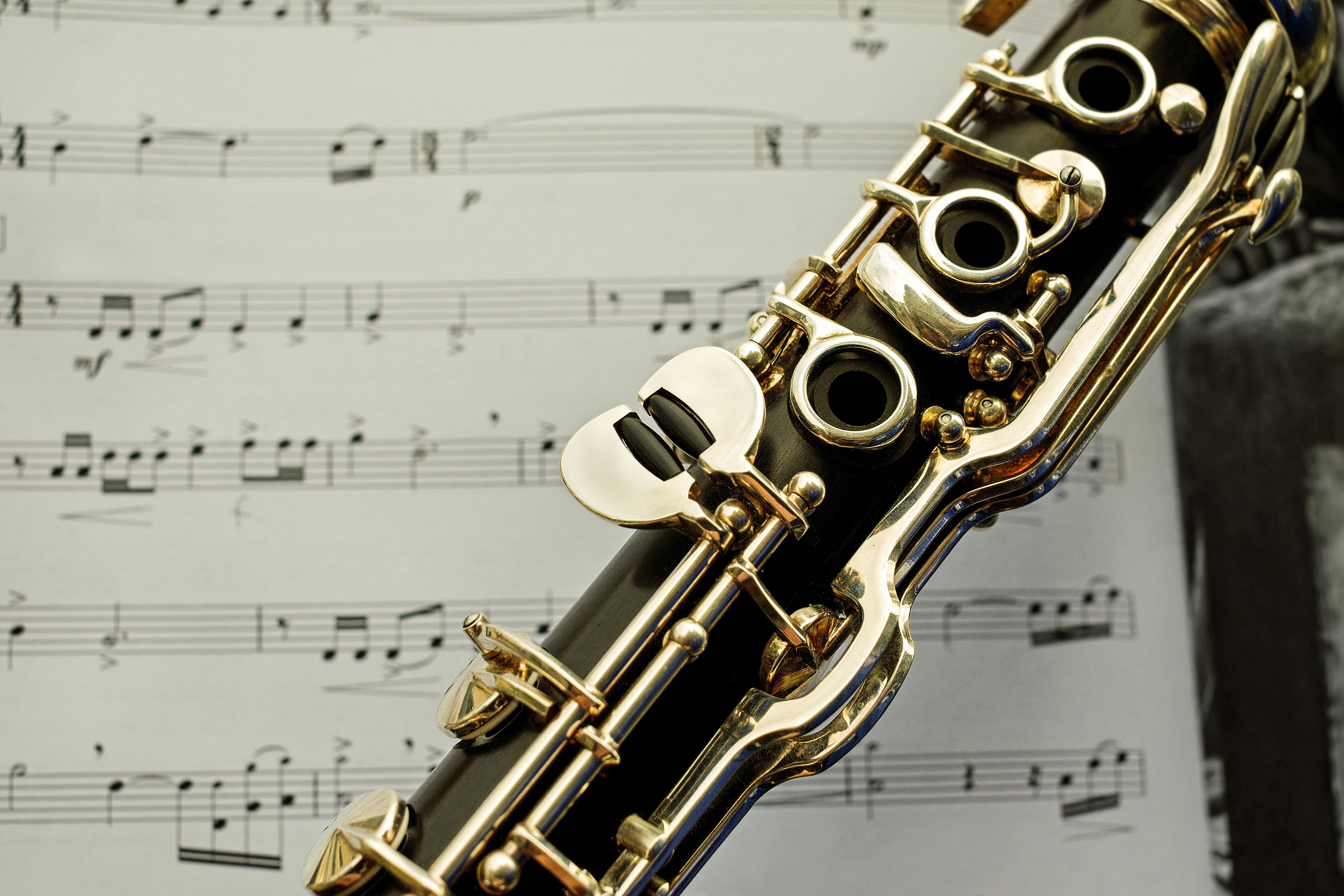 image of a flute and sheet music